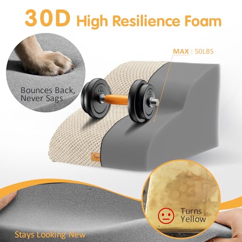 High Density Extended Foam Dog Ramp&Steps 2 Tiers (Beige / 21.7*15.7*11.8)
