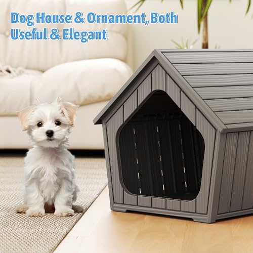 Small Dog House Outdoor Indoor (Grey / 23.43" L × 22.44" W × 22.24" H)