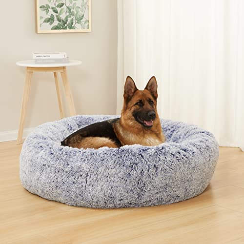 Calming Fluffy Donut Dog Bed for X (45.0"L x 45.0"W x 10.0"Th / Navy Blue)