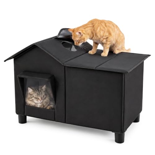 Outdoor Cat House Weatherproof Elevated Cat Bed (Black / L)