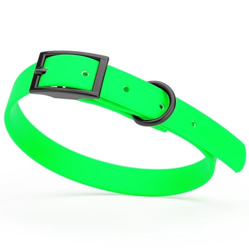 Biothane Waterproof Dog Collar Strong Coated Nylon Webbing with Black Hardware Odor (W5/8" x L12-15" / Tropical Green)