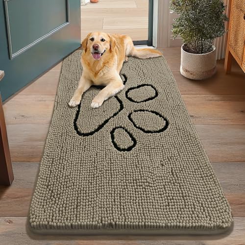 Dog Door Mat for Muddy Paws (48"X30" / Warm Taupe and Black)