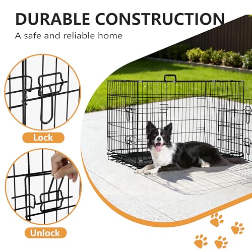 42" Foldable Metal Dog Crate (Dark Black)