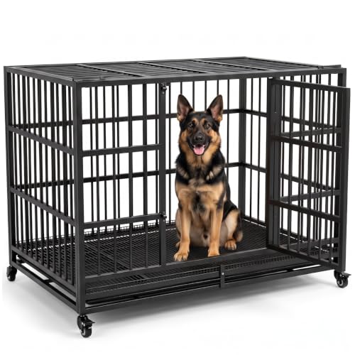 48 Inch Heavy Duty Dog Crate Cage with Wheels (Black)