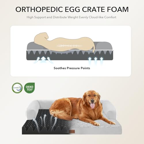 Orthopedic Dog Bed for Extra Large Dogs (Grey White / 45.0"L x 35.0"W x 8.0"Th)