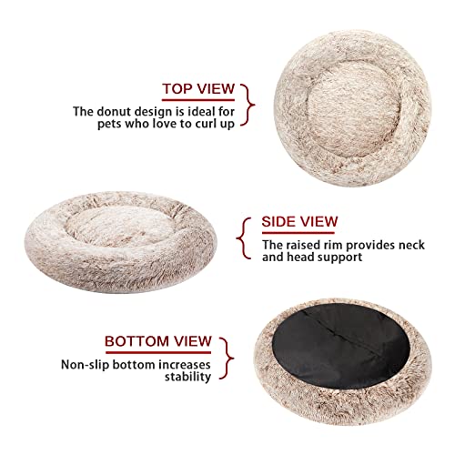 Calming Fluffy Donut Dog Bed for Medium Dogs (30.0"L x 30.0"W x 8.0"Th / Brown)