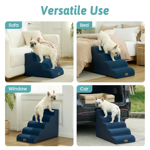 Wide Dog Stairs for Small Dog 19.7" H (Navy Blue / Wide:17.7"x28"x19.7")