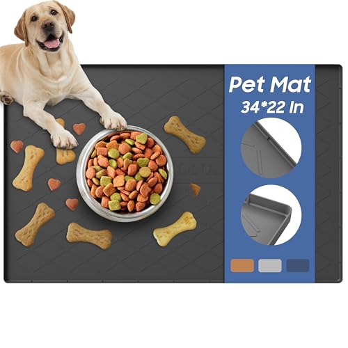 Pet Food Mat 34 x 22 in (Black / 34"L x 22"W)