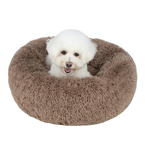 Round Calming Dog Bed for Small (Caramel / 20" x 20" x 6")