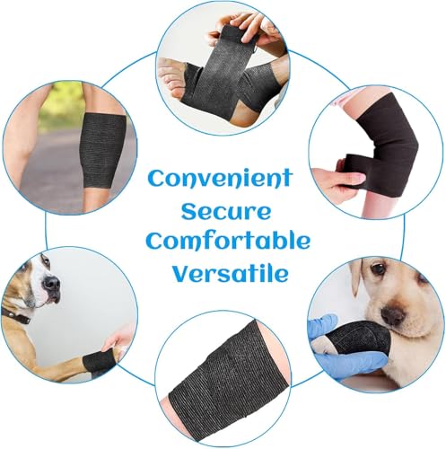 6 Rolls Elastic Self Adhesive Bandage Wrap 4 Inch (4 Inch-6 Count Black)