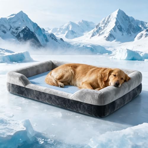 Extra Large Orthopedic Dog Bed for XL Dogs with Cooling Gel Solid Memory Foam (45.0"（115cm）IX 35.0"（90cm）w X 7"(18cm)th)