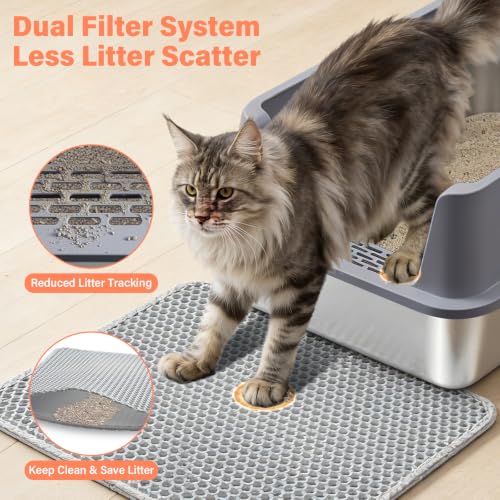 Stainless Steel Cat Litter Box with Lid (XL-GR)