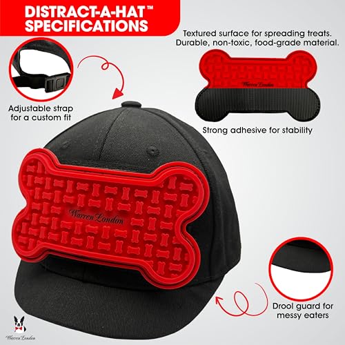 Distract-A-Hat ™ by Warren London - Dog Grooming Distraction Lick Hat for Nail Clipping and Grooming – Adjustable Fit with Adhesive Dog Lick Pad, Spreader & Cleaning Brush Included (One Size Fits All - Hat Only)