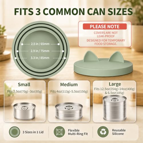 3-in-1 Dog Food Can Lids, Cat Food Can Covers, 2pcs, Sage Green (Light Green)