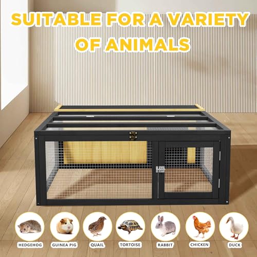 Large Rabbit Cage Outdoor Bunny Hideout Indoor for Backyard Garden (Yellow+Black 2)