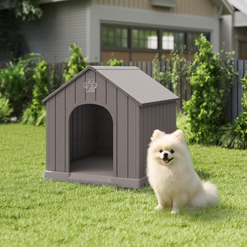 Dog House Resin Outdoor Dog Kennel (Grey / Small Dog: 26 Inch)