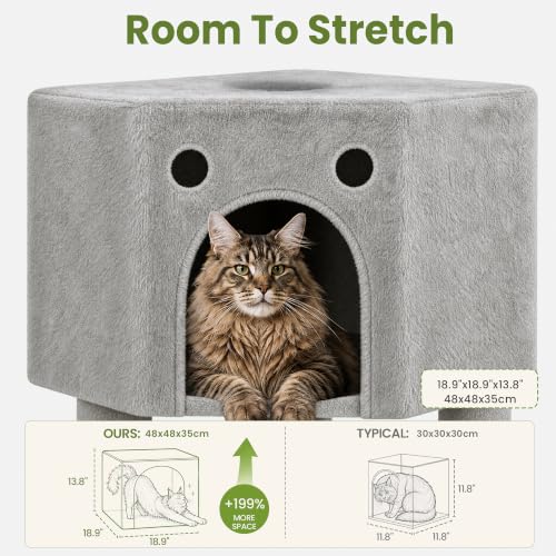Cat Tree Tower for Indoor Large Adult Cats (Light Grey)