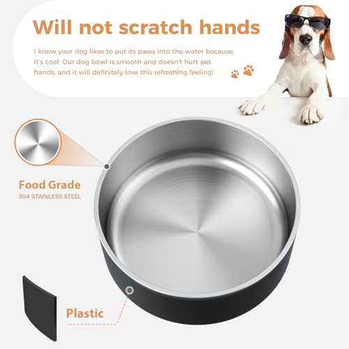 Dog Bowl Stainless Steel Food and Water Bowl (64 oz / Black)