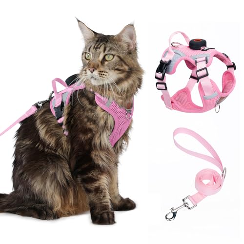 Cat Harness and Leash Set with AirTag Holder (Pink (Holder for Airtag) / S)