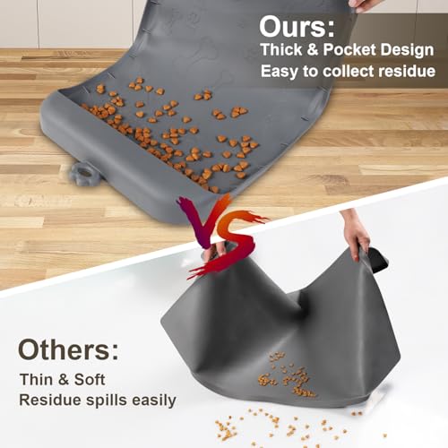 Dog Food Mat Silicone Dog Mat for Water (Gray / 19"L x 12"W)