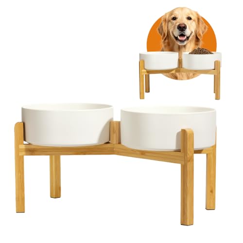 Elevated Ceramic Dog Bowl Set (White / Large)