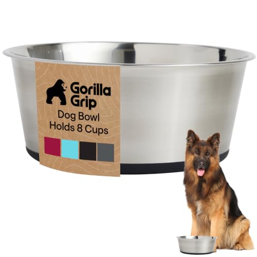 Dog Bowl Food Grade Stainless Steel Water Bowls (Black / 8 Cup - Single Bowl)