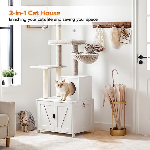 Cat Tree Tower with Litter Box Enclosure for Indoor (White)