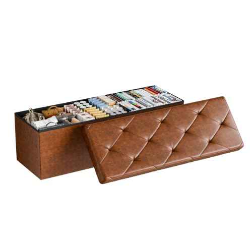 43 Inch Storage Ottoman Bench (Brown / 15.2"D x 43"W x 15.2"H)