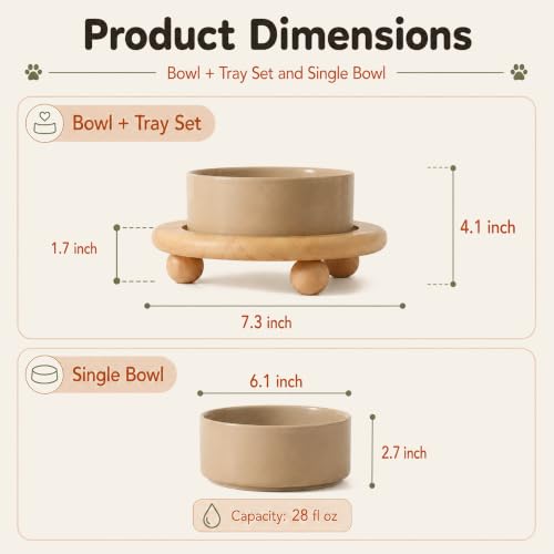 Raised Cat Bowl 6.1” Elevated Ceramic Cat Food and Water Bowl (Greige)