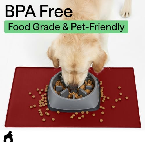 Dog Food Mat 100% Waterproof Silicone (Red / 18.5"l X 11.5"w)