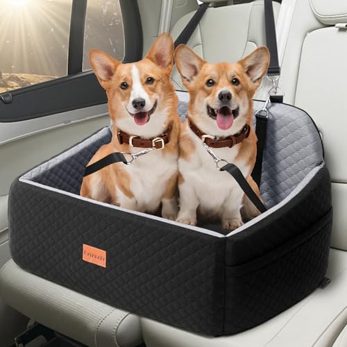 Dog Car Seat Booster Bed for Dog Under 55 Lbs (Black/Gray / Large)