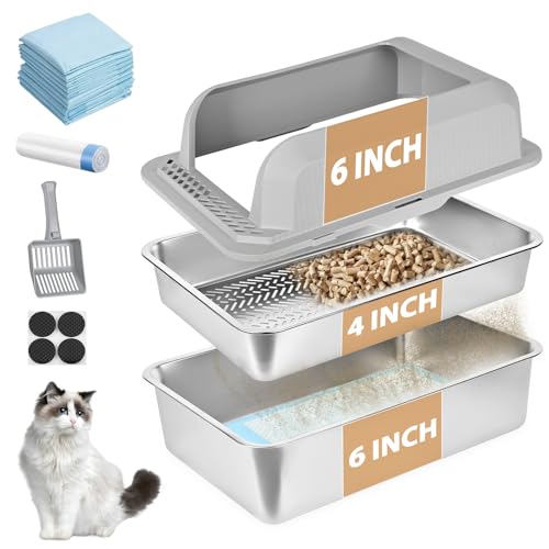 Stainless Steel Sifting Litter Box for Pine Pellets (6 Inch)