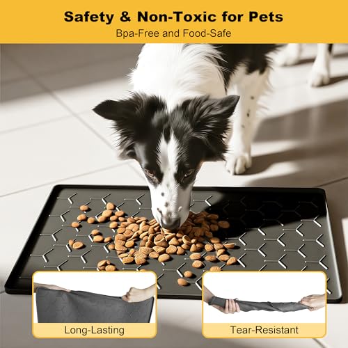 Silicone Dog Cat Food Bowl Mat (M-24''X16'' / Black)