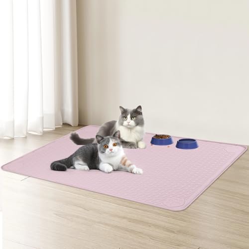 Cat Food Mat Extra Large Silicone Pet Bowl Mat 40''x28'' (Pink / 40"L x 28"W)