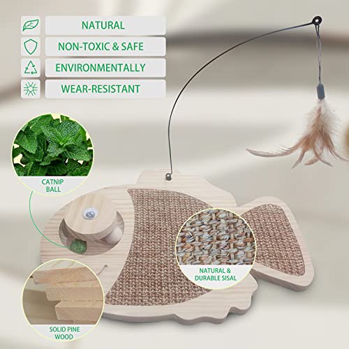 Interactive Cat Toy Natural Sisal Cat Scratcher Toy with Catnip Balls