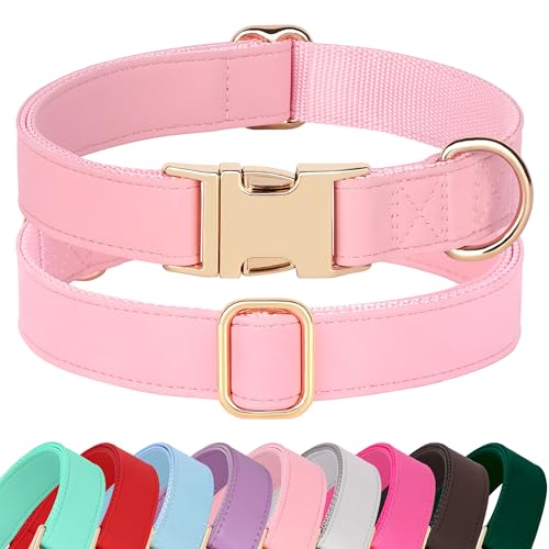 Soft PU Leather Dog Collar (S: Fit 9-14" Neck(10-20 lbs) / Pink)