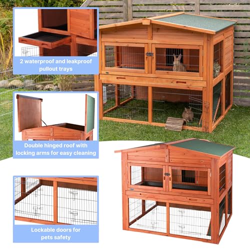 natura Outdoor Deluxe Rabbit Hutch with Run (44.1"L x 45.3"W x 53.1"H / Deluxe Hutch / Brown)
