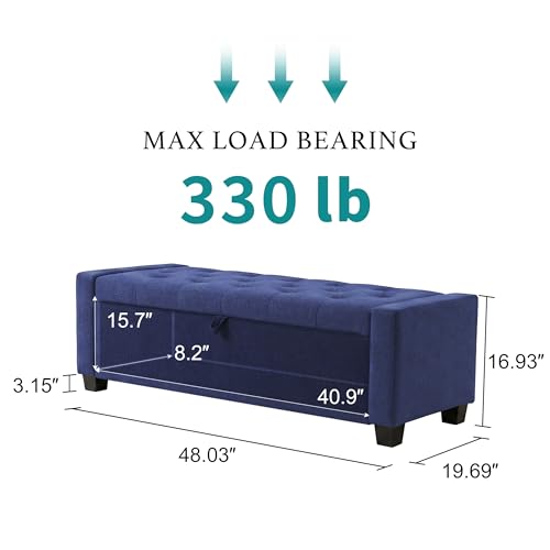 48" Ottoman with Storage (Blue / 19.7"D x 48"W x 16.9"H)