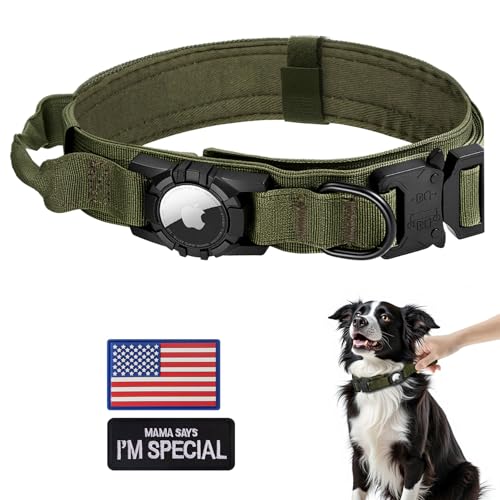 Tactical AirTag Dog Collar (M(15"-18.5") / Green)