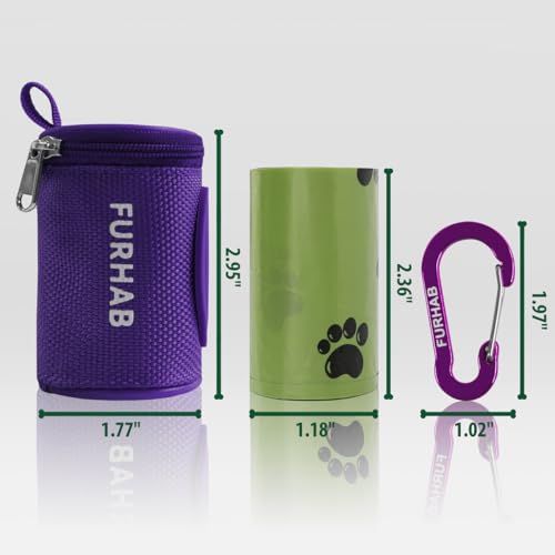 Dog Poop Bag Holder for Leash with Carabiner Clip Soft Fabric (Purple)