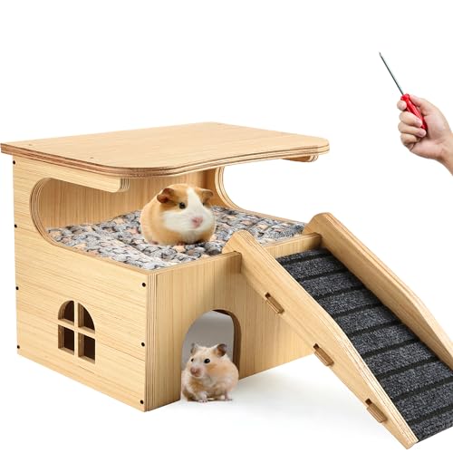 Thickened Board Double Layer Guinea Pig Castle with Stairs & Mat