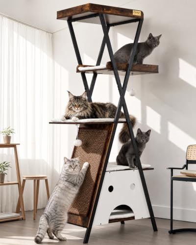 Modern Wood Cat Tree Tower for Indoor Cats Large Adult 67 (67 inch / Rustic Brown)