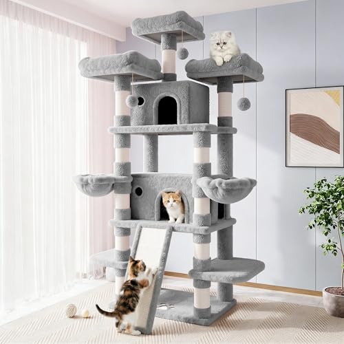 82 Inches Large Cat Tree (82 in / Light Grey)