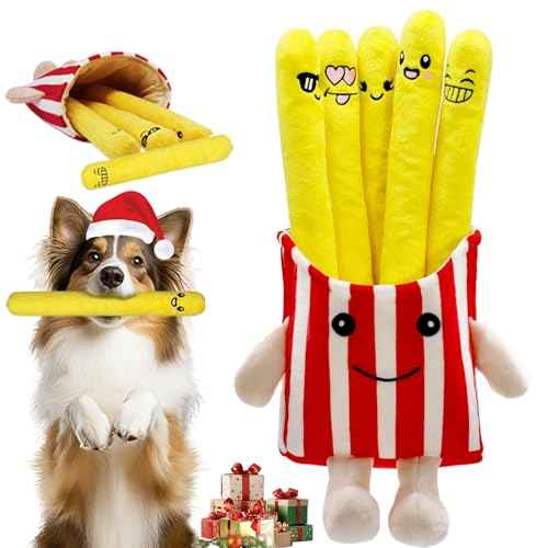 Dog Squeak Toys 5 Pack Christmas French Fry Plush Chew Small Dogs (Red French Fry)