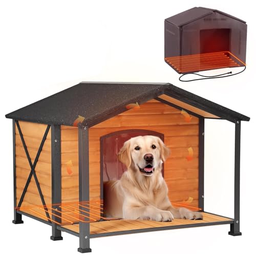 Outdoor Heated Dog House with Heating Pad Insulated Dog House with Anti