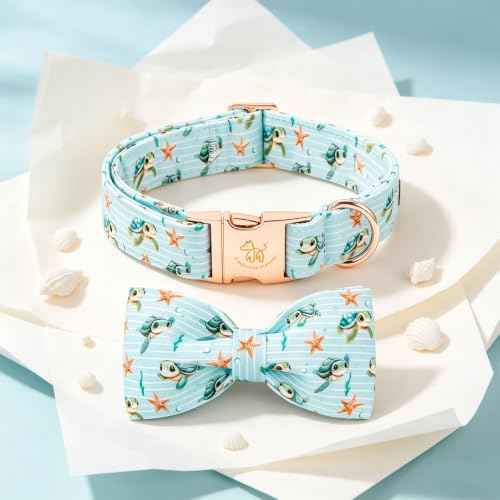 Pet Collars Preppy Sea Turtle Dog Collar with Bow (Turtle / X-Small (Pack of 1))