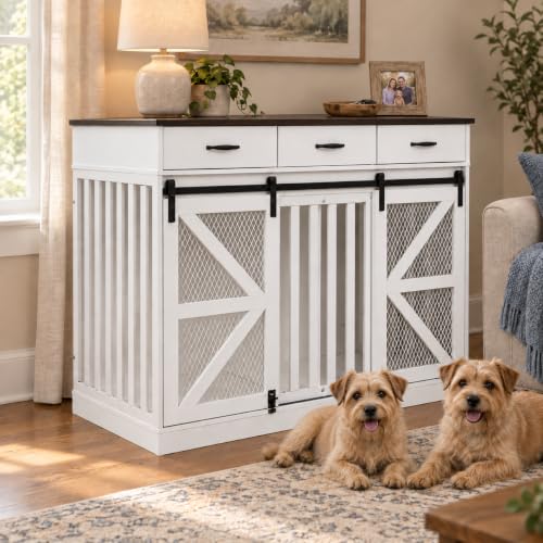 Furniture Dog Crate for Medium to Large Dogs (White / 47.6"L x 22.8"W x 35.5"H)