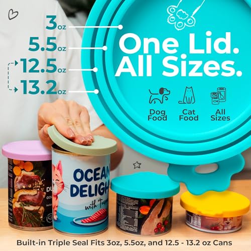 3 Pack Universal Pet Food Can Covers Lids (Emerald Wave / 3 Piece Set)