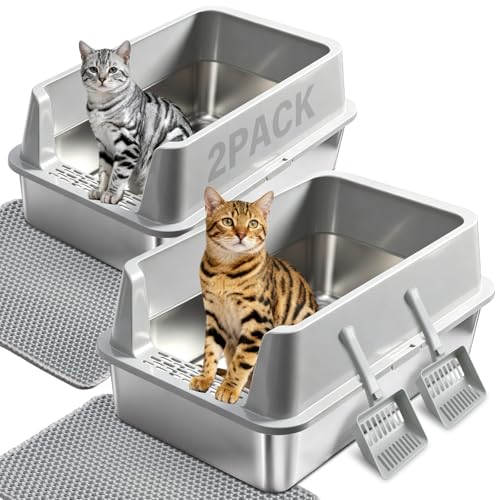 2PACK XL Stainless Steel Litter Box with Lid (2Pack-XL:23"x14.6"x10")