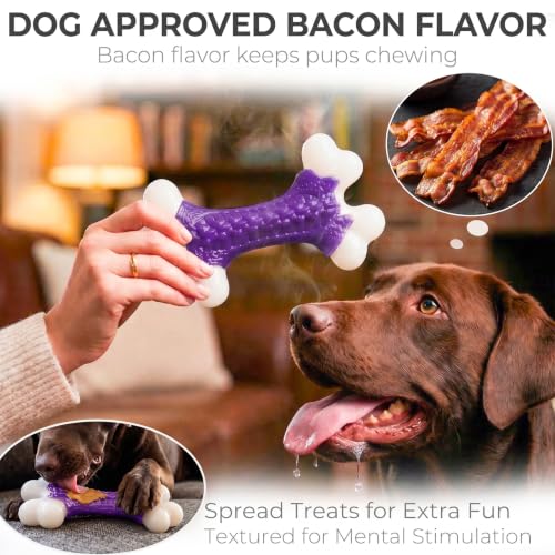 Indestructible Dog Toys for Aggressive Chewers (1PC-Bacon-Purple)